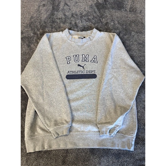 Vintage PUMA Mens Pullover Sweatshirt Grey Size M Athletic Dept Logo Spell Out - Picture 1 of 7